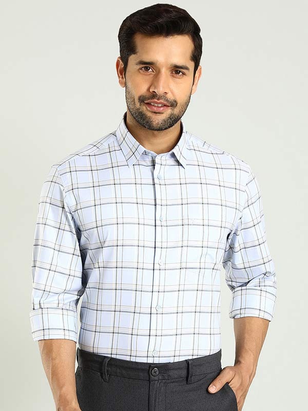 Indian Terrain Men's Regular Fit Full Sleeve Checkered Blue Shirt